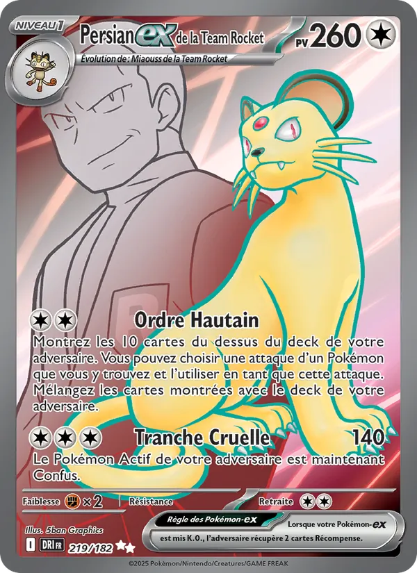 Carte Persian-ex de la Team Rocket de l'extension Rivalités Destinées, numéro 219/182