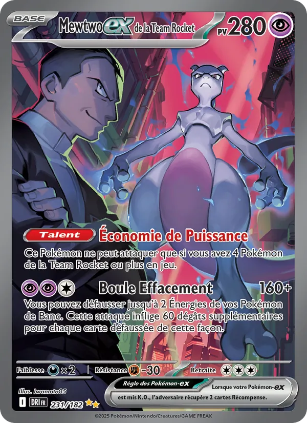 Carte Mewtwo-ex de la Team Rocket de l'extension Rivalités Destinées, numéro 231/182