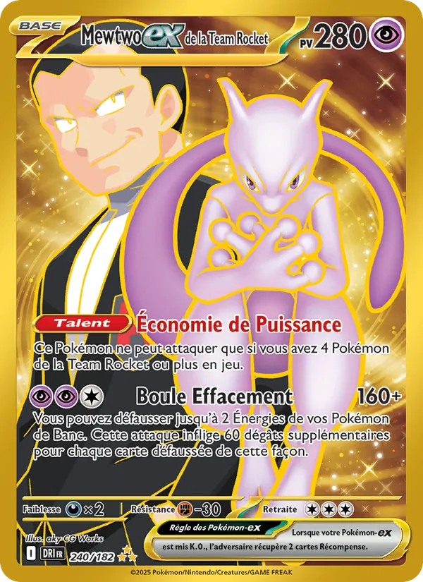 Carte Mewtwo-ex de la Team Rocket de l'extension Rivalités Destinées, numéro 240/182