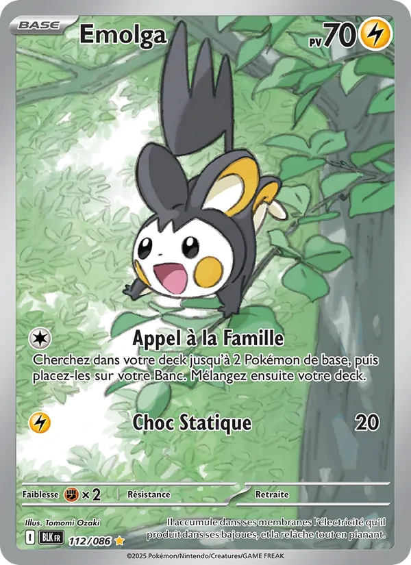 Carte Emolga de l'extension Foudre Noire, numéro 112/86