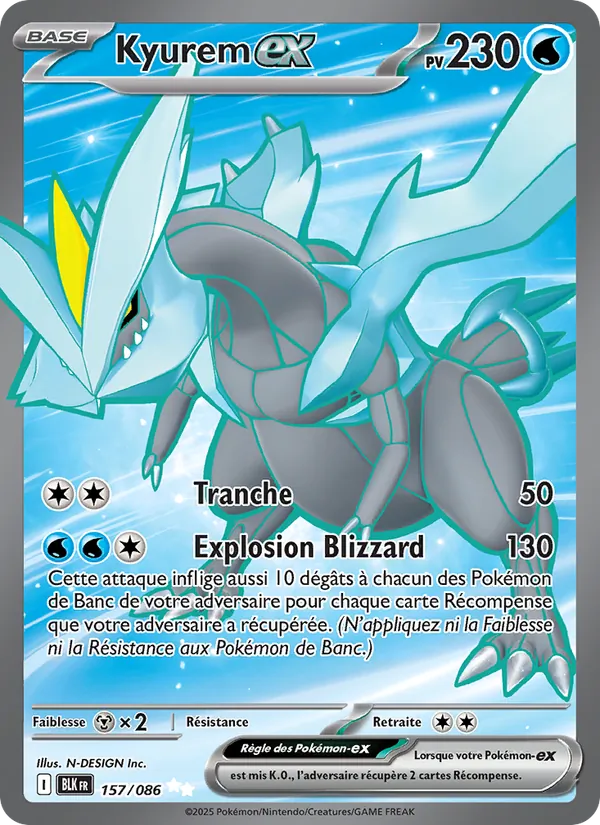 Carte Kyurem-ex de l'extension Foudre Noire, numéro 157/86