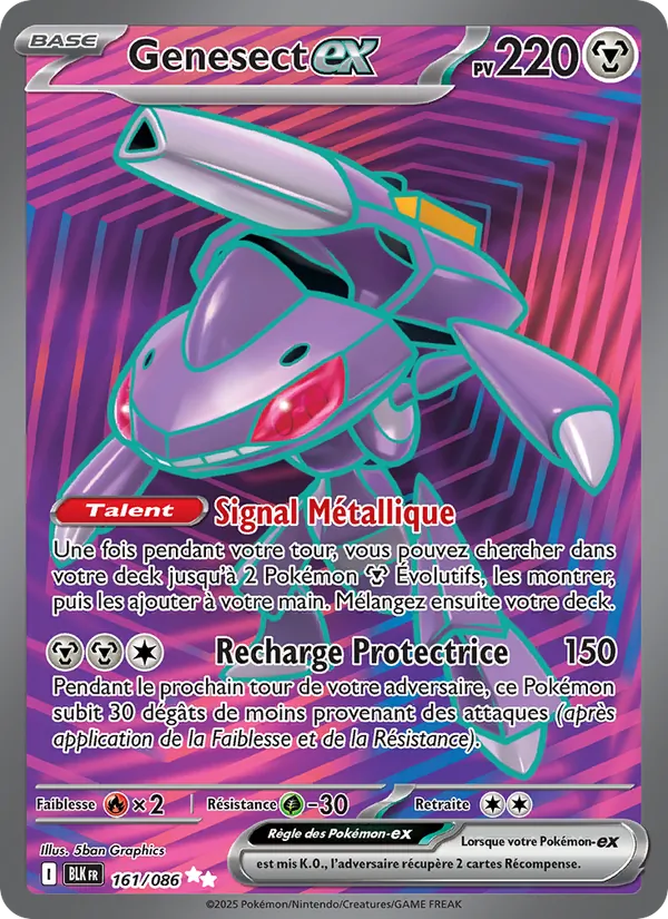 Carte Genesect-ex de l'extension Foudre Noire, numéro 161/86