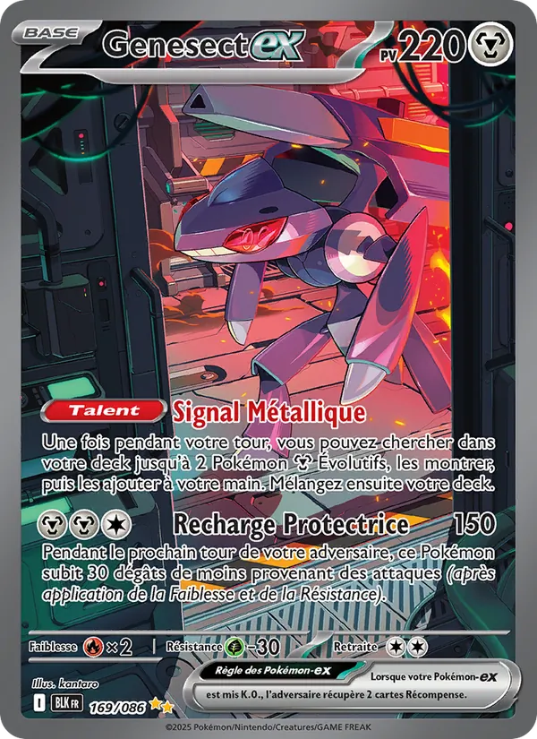Carte Genesect-ex de l'extension Foudre Noire, numéro 169/86