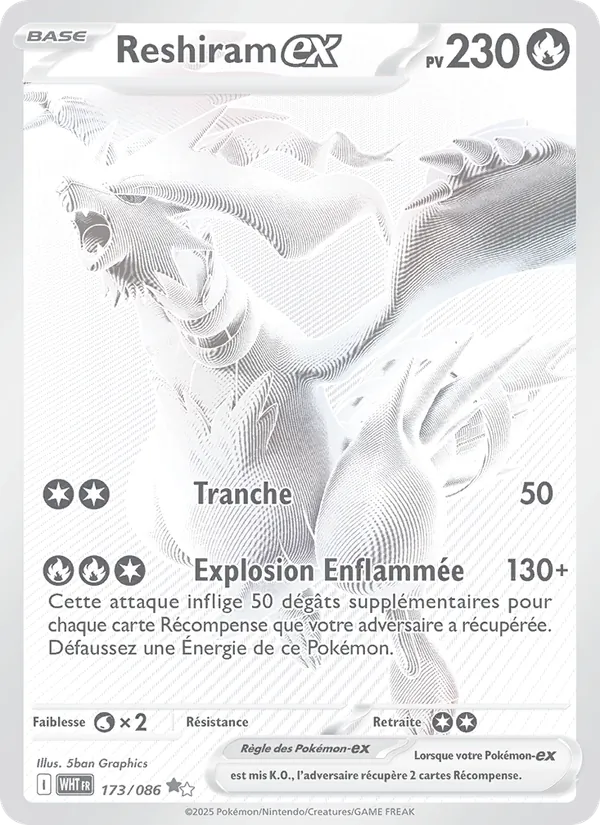 Carte Reshiram-ex de l'extension Flamme Blanche, numéro 173/86
