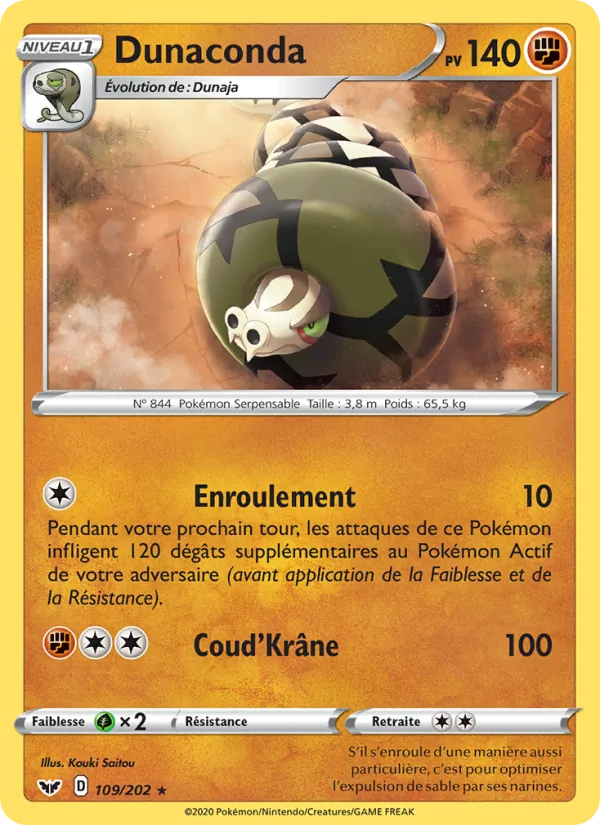 Carte Dunaconda de l'extension Épée et Bouclier, numéro 109/202