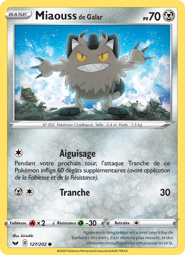 Carte Miaouss de Galar de l'extension Épée et Bouclier, numéro 127/202