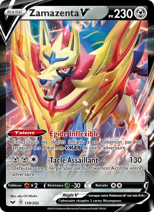 Carte Zamazenta V de l'extension Épée et Bouclier, numéro 139/202