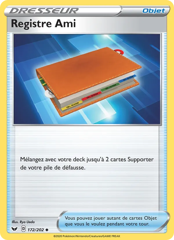 Carte Registre Ami de l'extension Épée et Bouclier, numéro 172/202