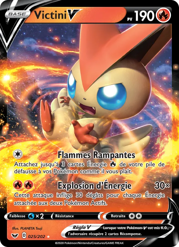 Carte Victini V de l'extension Épée et Bouclier, numéro 25/202