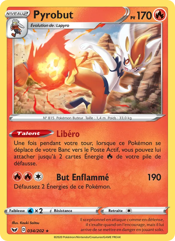 Carte Pyrobut de l'extension Épée et Bouclier, numéro 34/202