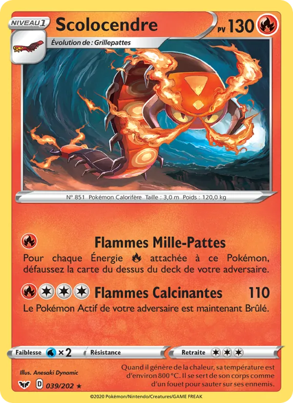 Carte Scolocendre de l'extension Épée et Bouclier, numéro 39/202