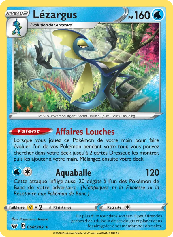 Carte Lézargus de l'extension Épée et Bouclier, numéro 58/202