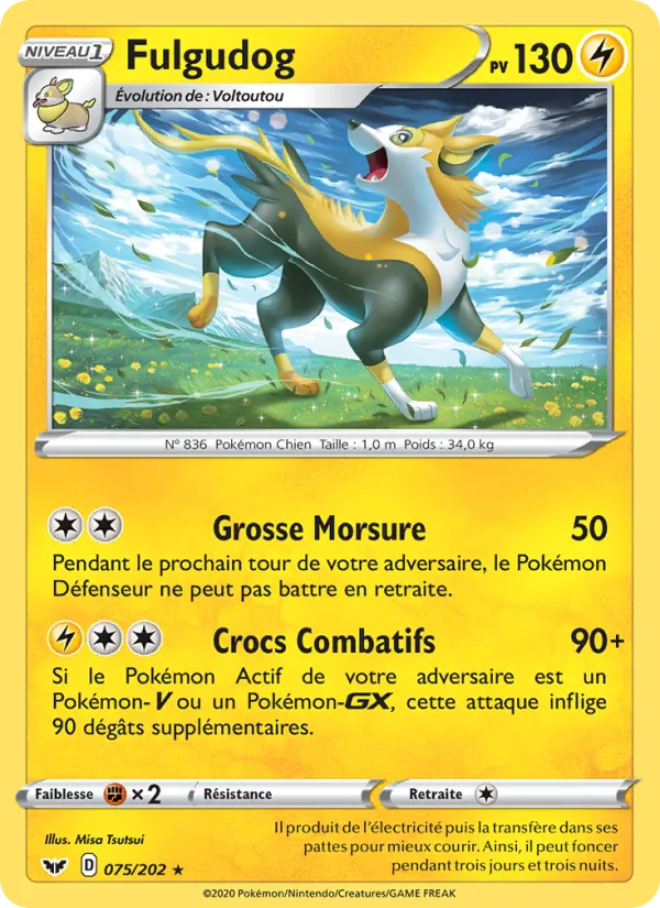Carte Fulgudog de l'extension Épée et Bouclier, numéro 75/202