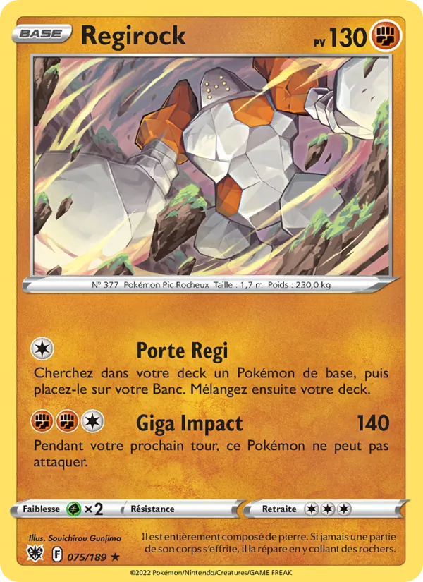 Carte Regirock de l'extension Astres Radieux, numéro 075/189