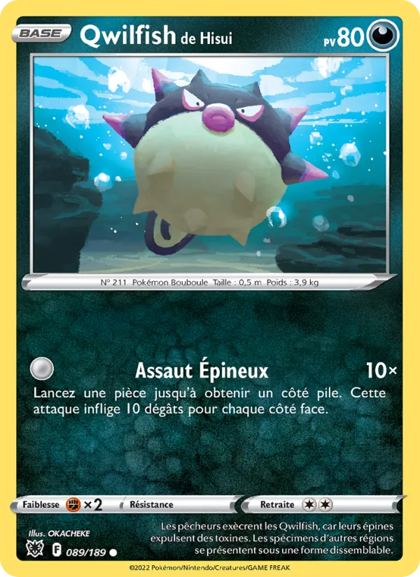 Carte Qwilfish de Hisui de l'extension Astres Radieux, numéro 089/189