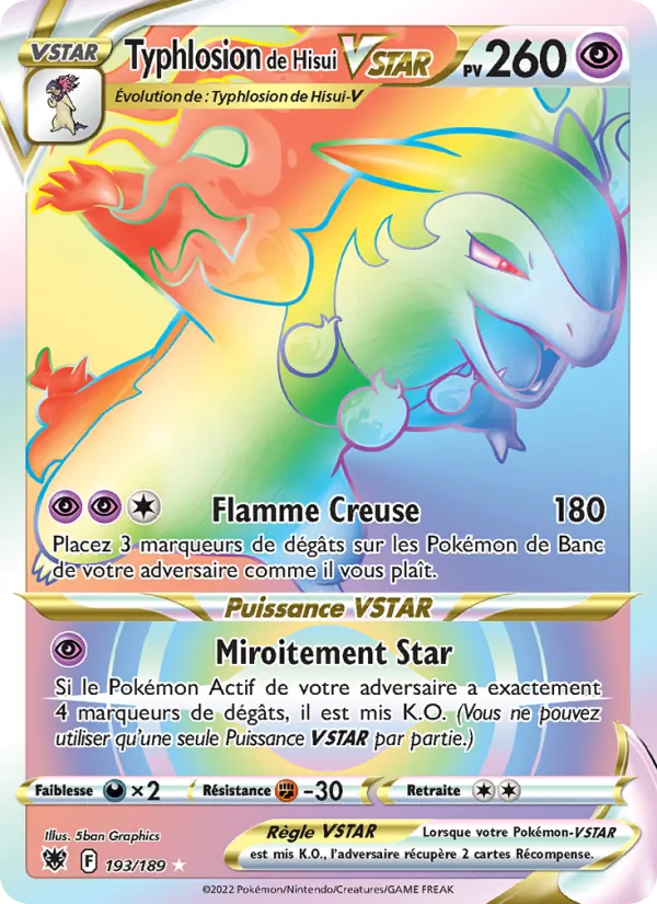 Carte Typhlosion de Hisui VSTAR de l'extension Astres Radieux, numéro 193/189