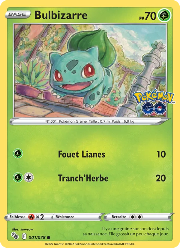 Carte Bulbizarre de l'extension Pokémon GO, numéro 001/78