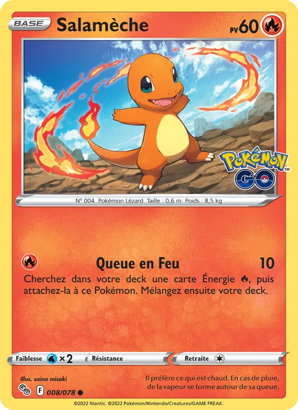 Carte Salamèche de l'extension Pokémon GO, numéro 008/78