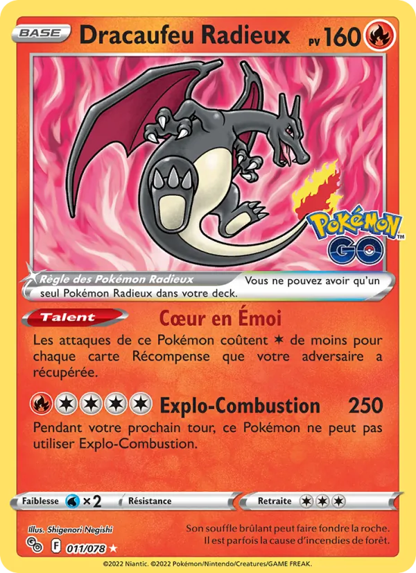 Carte Dracaufeu Radieux de l'extension Pokémon GO, numéro 011/78