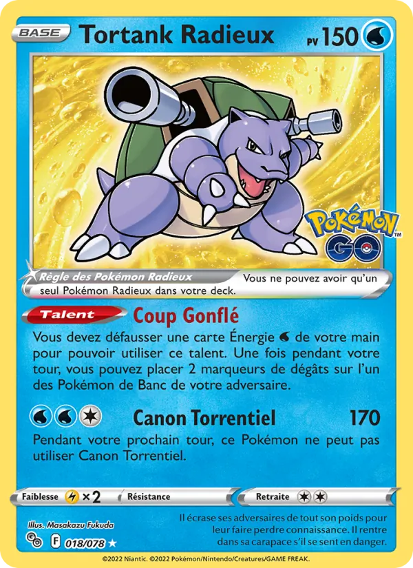 Carte Tortank Radieux de l'extension Pokémon GO, numéro 018/78