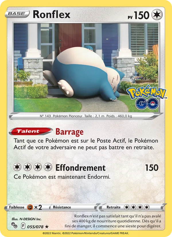 Carte Ronflex de l'extension Pokémon GO, numéro 055/78