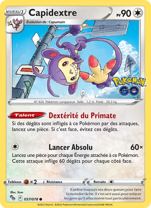 Carte Capidextre de l'extension Pokémon GO, numéro 057/78