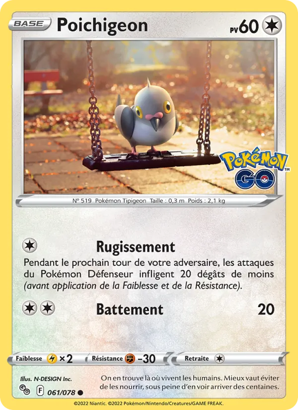 Carte Poichigeon de l'extension Pokémon GO, numéro 061/78