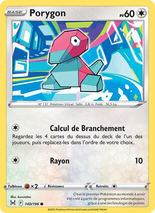 Carte Porygon de l'extension Origine Perdue, numéro 140/196
