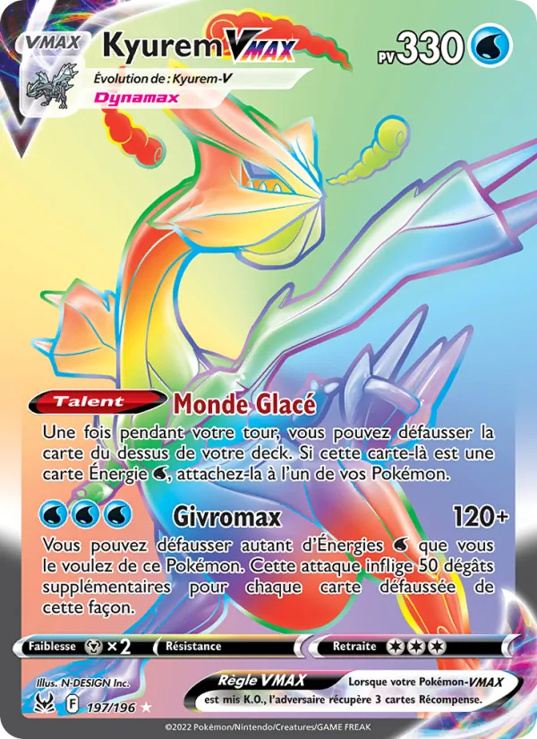 Carte Kyurem VMAX de l'extension Origine Perdue, numéro 197/196