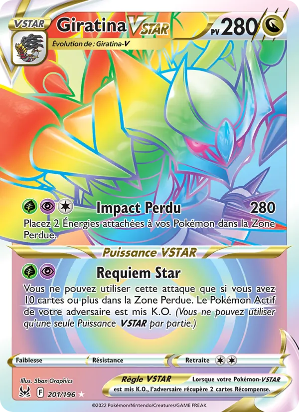 Carte Giratina VSTAR de l'extension Origine Perdue, numéro 201/196