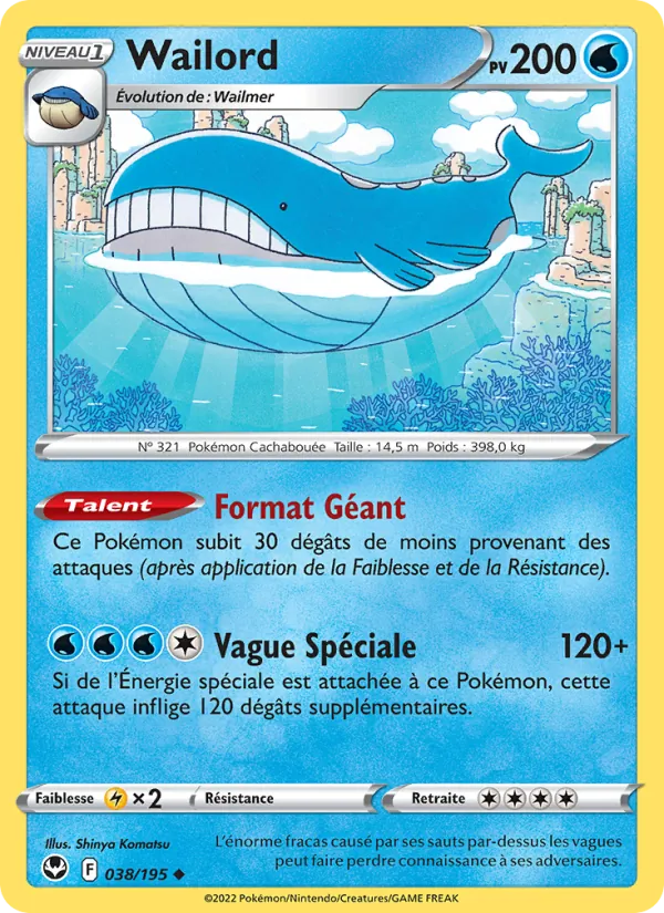 Carte Wailord de l'extension Tempête Argentée, numéro 038/195
