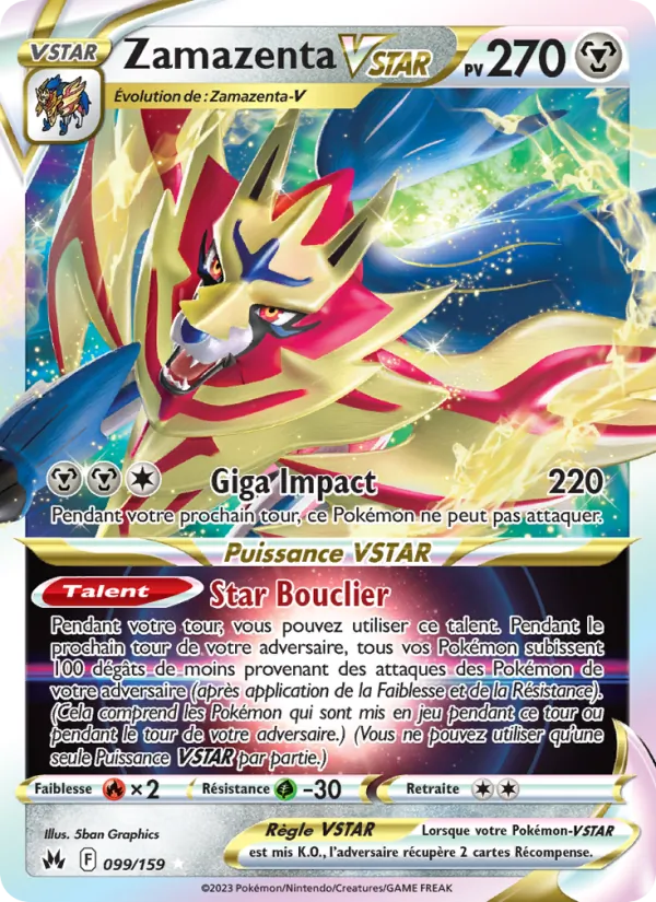 Carte Zamazenta VSTAR de l'extension Zénith Suprême, numéro 099/159
