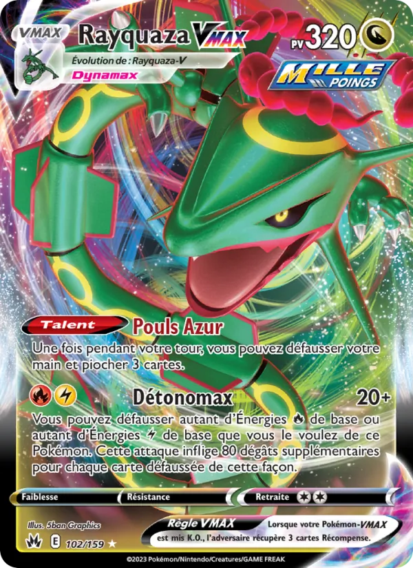 Carte Rayquaza VMAX de l'extension Zénith Suprême, numéro 102/159