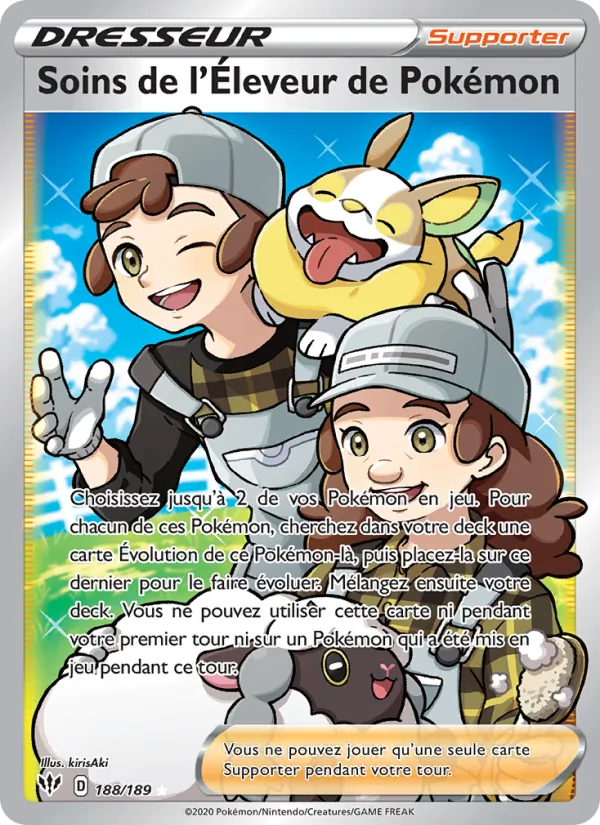 Carte Soins de l'Éleveur de Pokémon de l'extension Ténèbres Embrasées, numéro 188/189