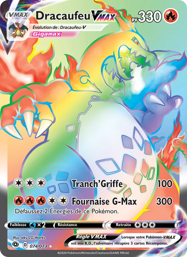 Carte Dracaufeu VMAX de l'extension La Voie du Maître, numéro 74/73