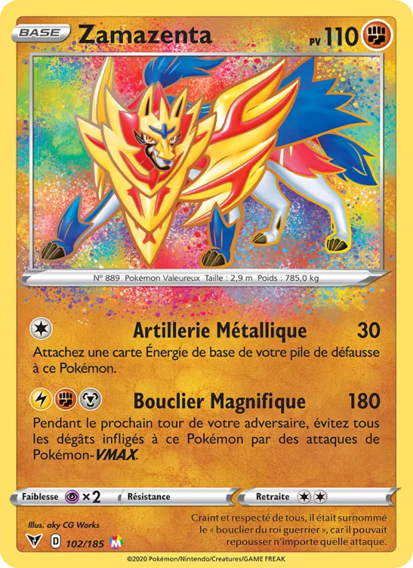 Carte Zamazenta de l'extension Voltage Éclatant, numéro 102/185