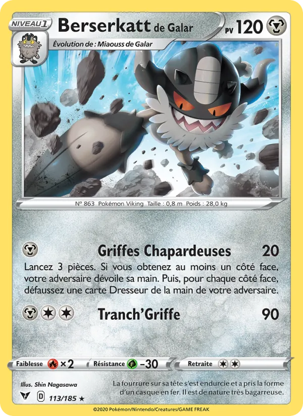 Carte Berserkatt de Galar de l'extension Voltage Éclatant, numéro 113/185