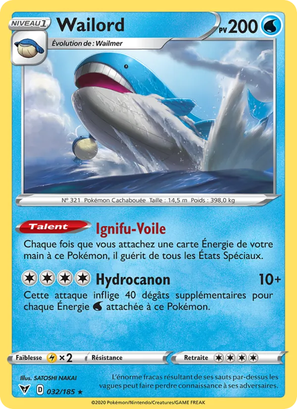 Carte Wailord de l'extension Voltage Éclatant, numéro 32/185