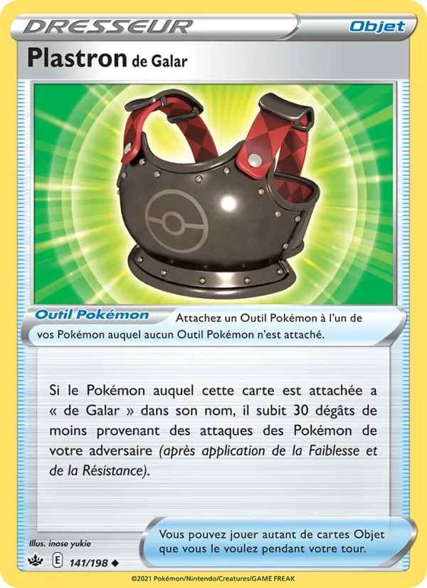 Carte Plastron de Galar de l'extension Règne de Glace, numéro 141/198