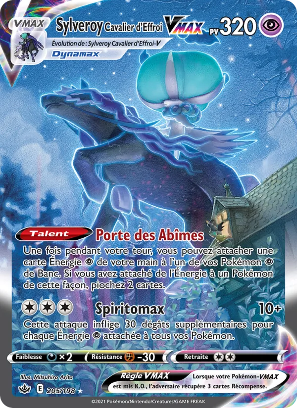 Carte Sylveroy Cavalier d'Effroi VMAX de l'extension Règne de Glace, numéro 205/198