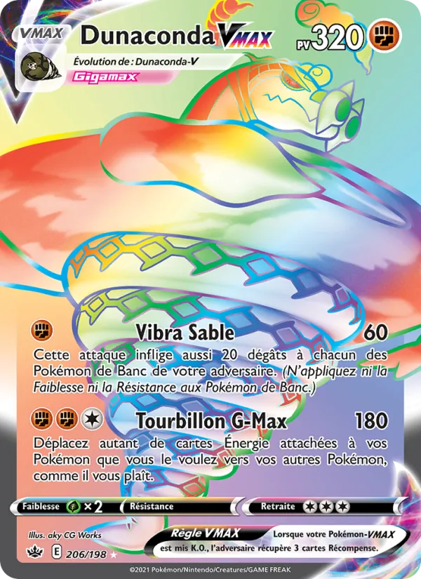 Carte Dunaconda VMAX de l'extension Règne de Glace, numéro 206/198