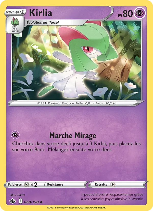 Carte Kirlia de l'extension Règne de Glace, numéro 60/198