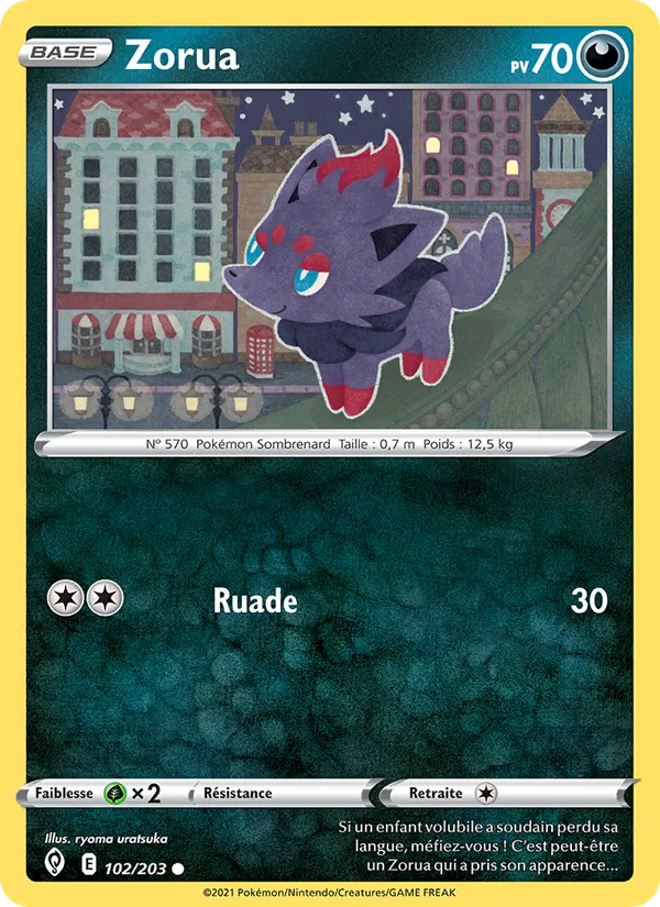 Carte Zorua de l'extension Évolution Céleste, numéro 102/203