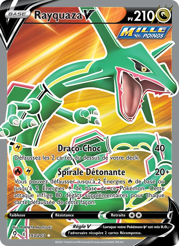 Carte Rayquaza V de l'extension Évolution Céleste, numéro 193/203