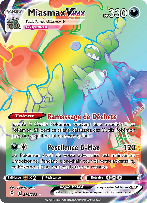 Carte Miasmax VMAX de l'extension Évolution Céleste, numéro 216/203