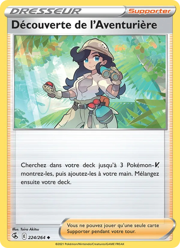 Carte Découverte de l'Aventurière de l'extension Poing de Fusion, numéro 224/264