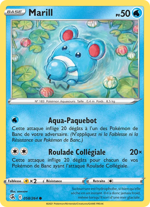 Carte Marill de l'extension Poing de Fusion, numéro 58/264