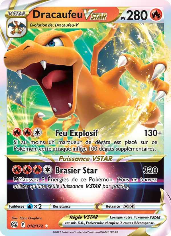 Carte Dracaufeu VSTAR de l'extension Stars Étincelantes, numéro 018/172