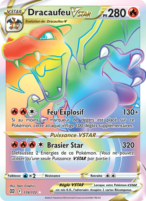 Carte Dracaufeu VSTAR de l'extension Stars Étincelantes, numéro 174/172