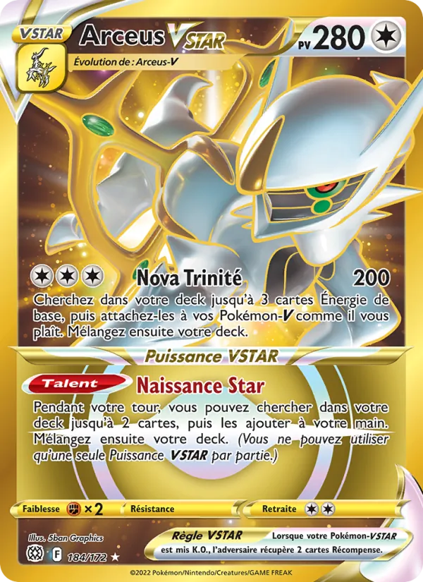Carte Arceus VSTAR de l'extension Stars Étincelantes, numéro 184/172